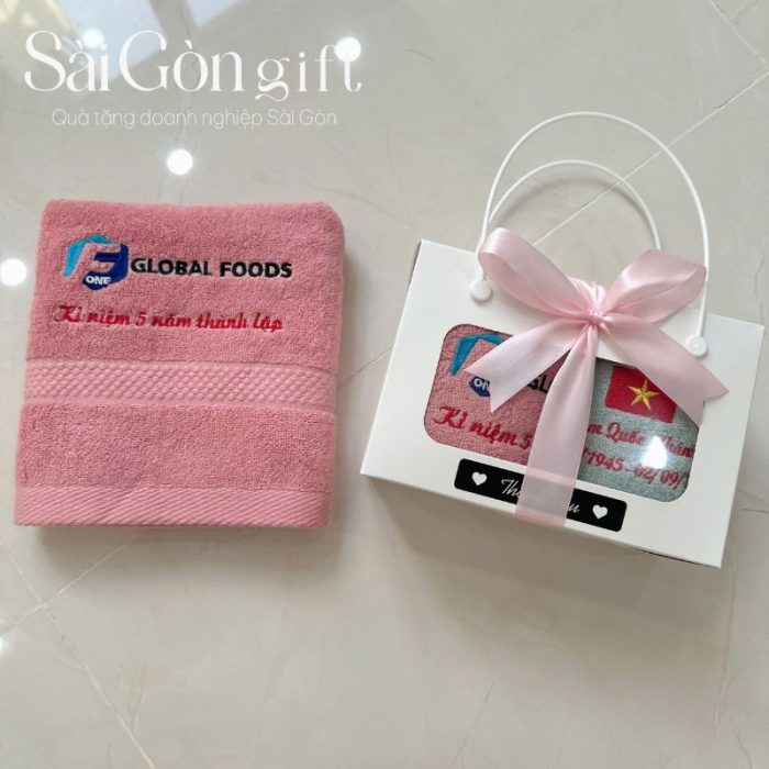 Set Khăn Bông Thêu Logo Quà Tặng Kỷ Niệm 80 Năm Ngày Quốc Khánh Việt Nam SG-KB08
