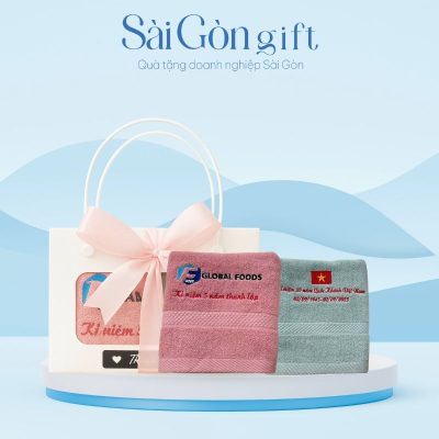 Set Khăn Bông Thêu Logo Quà Tặng Kỷ Niệm 80 Năm Ngày Quốc Khánh Việt Nam SG-KB08