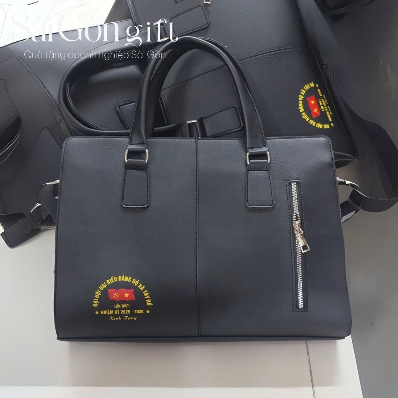 Cặp da in logo quà tặng