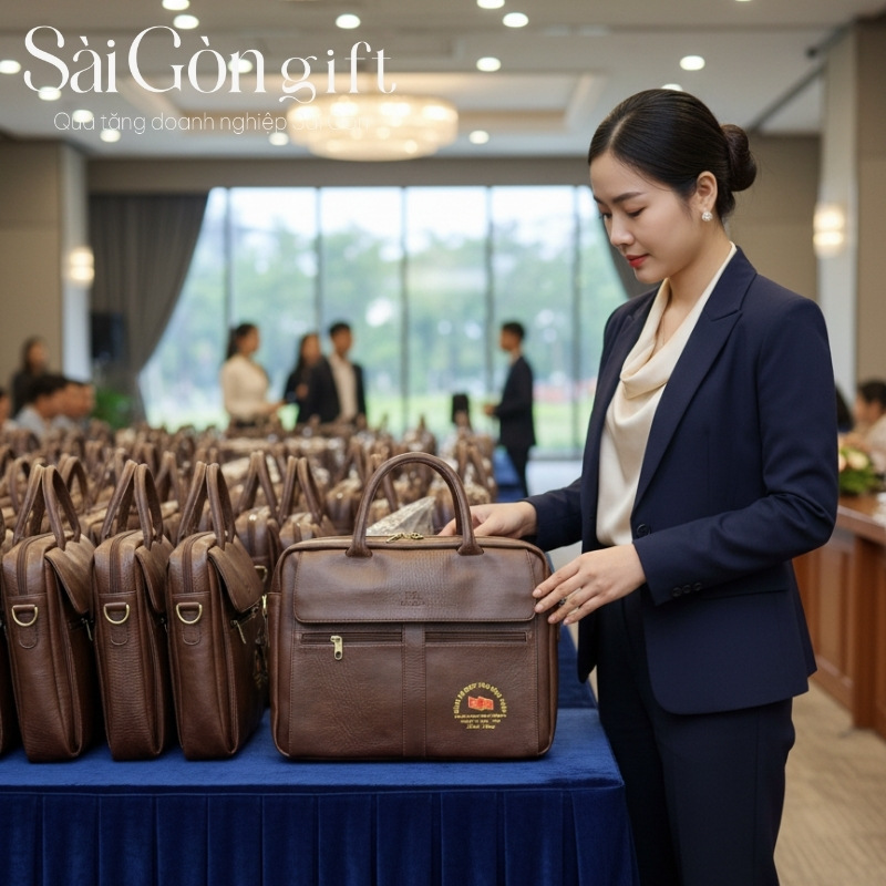 Đóng gói cặp da quà tặng