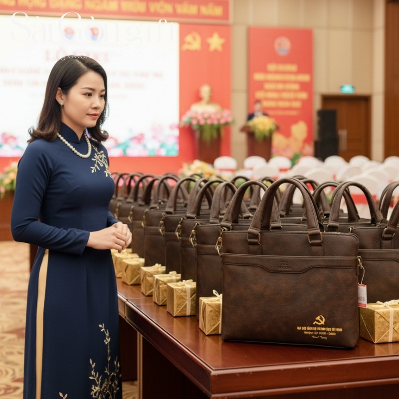 Cặp da in logo quà tặng