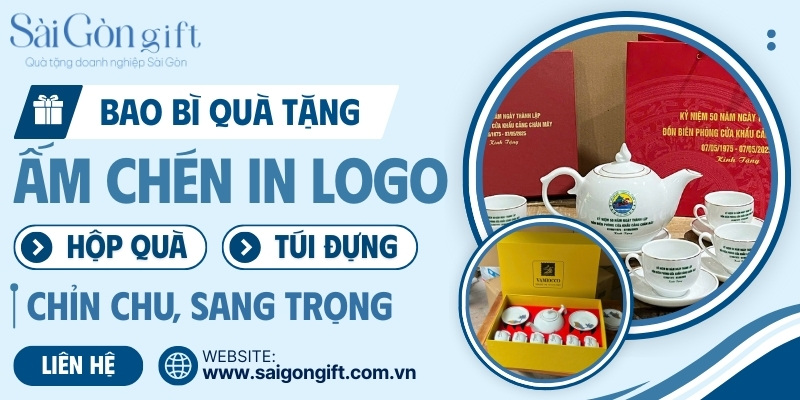 Hộp quà tặng và túi đựng cho bộ ấm chén in logo