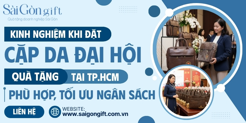 Đặt quà tặng cặp da đại hội in logo