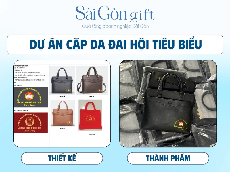Cặp da in logo quà tặng 
