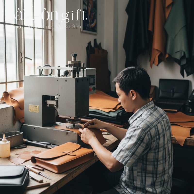 Dập chìm logo trên cặp da