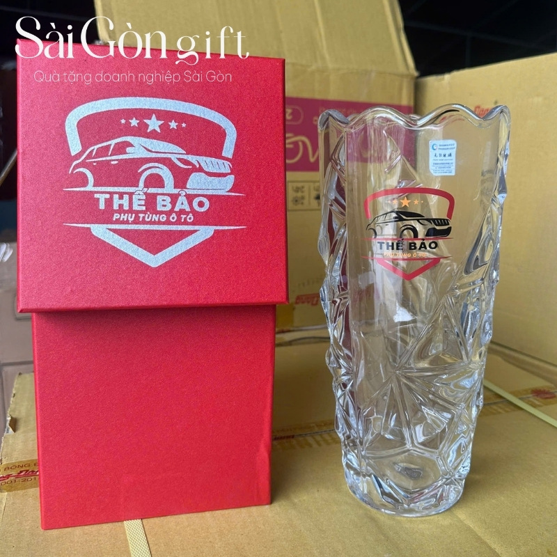 Bình hoa thủy tinh in logo