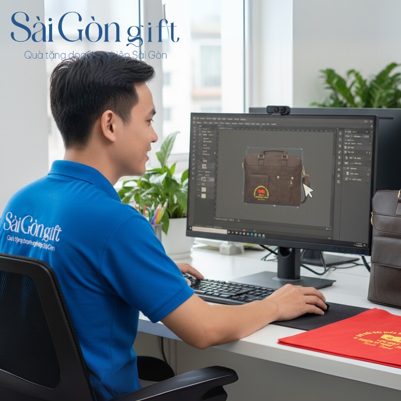 Thiết kế cặp da in logo