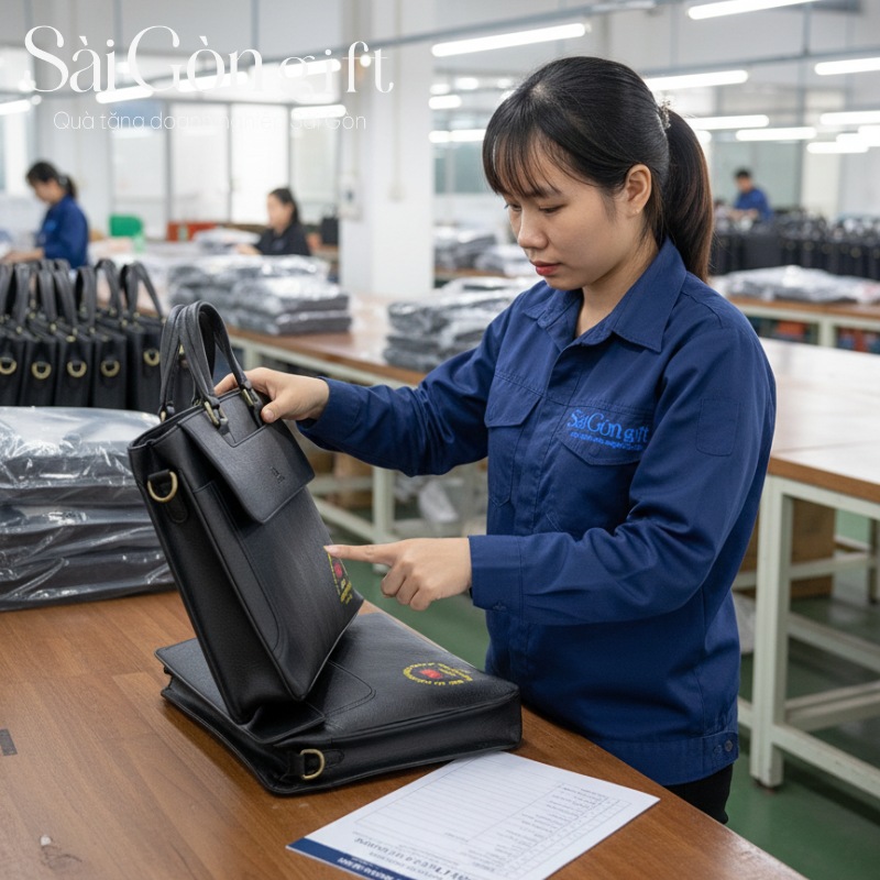 Kiểm tra chất lượng cặp da quà tặng