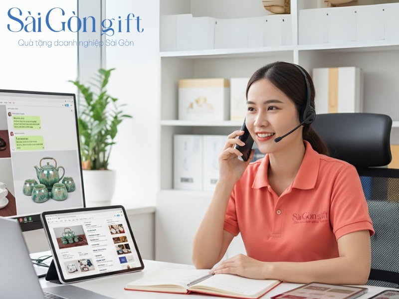 Nhân viên tư vấn ấm chén quà tặng